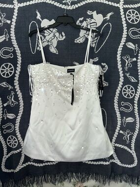 Retrofete White Beaded Satin Camisole